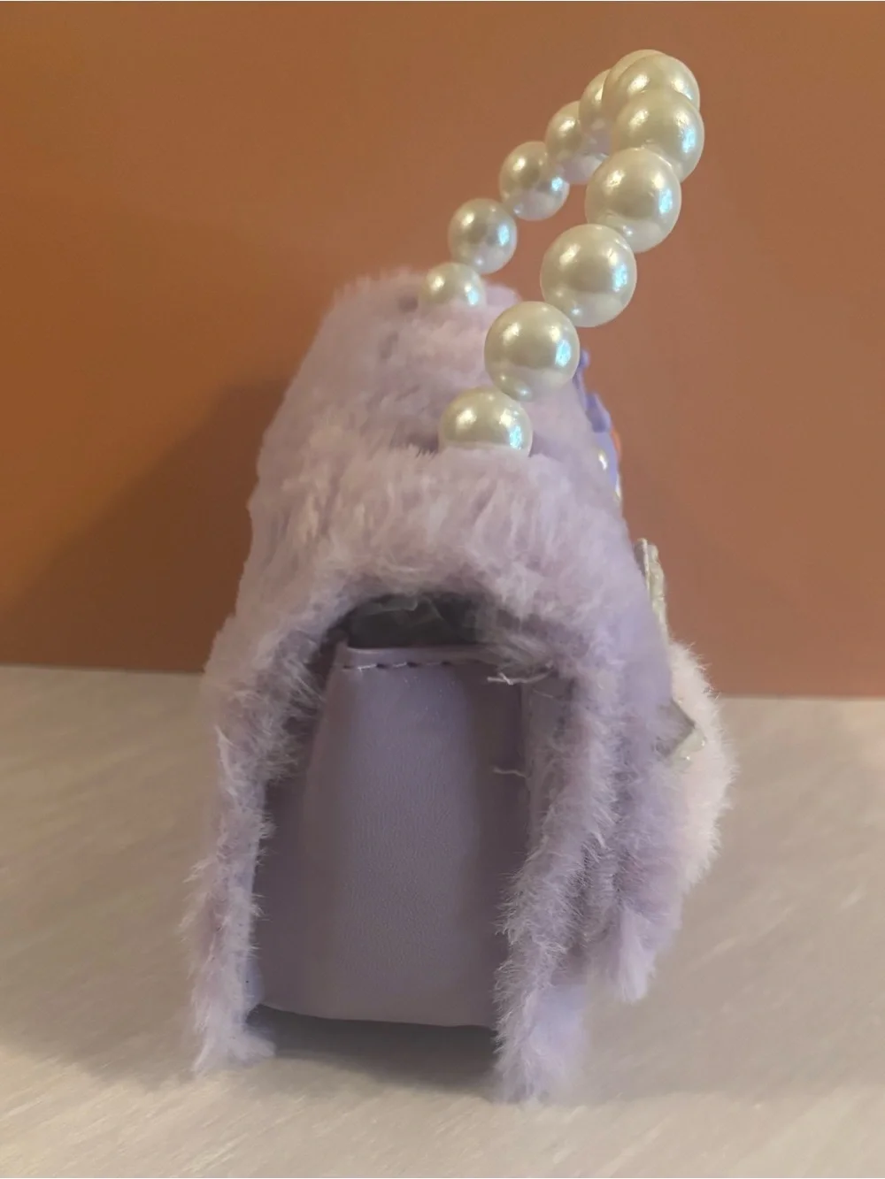 Kuromi Purple Fuzzy Pearl-Handle Purse with Character Accents